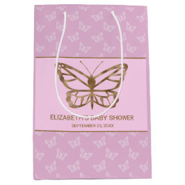 金フェイク箔ルックバタフライ – 紫色の赤ちゃんシャワー ミディアムペーパーバッグ