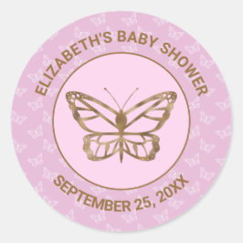 金フェイク箔ルックバタフライ – 紫色の赤ちゃんシャワー ラウンドシール