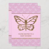 金フェイク箔ルックバタフライ – 紫色の赤ちゃんシャワー 招待状 (正面/裏面)