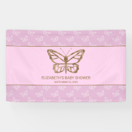 金フェイク箔ルックバタフライ – 紫色の赤ちゃんシャワー 横断幕