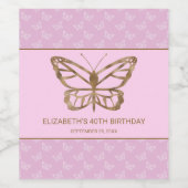 金フェイク箔ルックバタフライ – 薄紫誕生日 ワインラベル (シングルラベル)