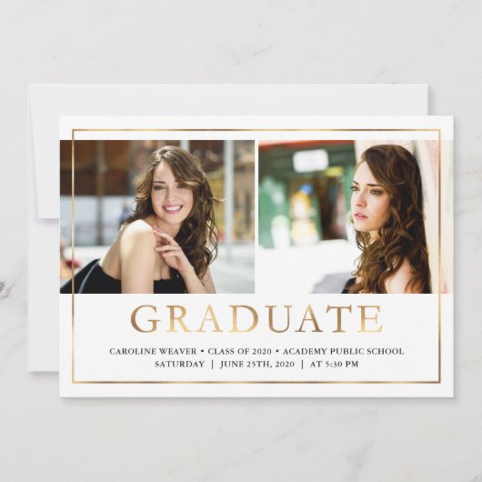 金フェイク箔ルック写真卒業オープンハウス 案内状 (正面)