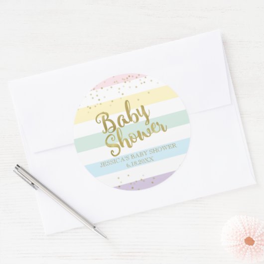 金フェイク箔レインボーストライプズ赤ちゃんシャワー ラウンドシール (封筒)