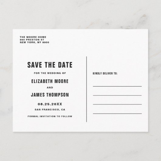 金フェイク箔レタリング写真保存日 案内ポストカード (裏面)