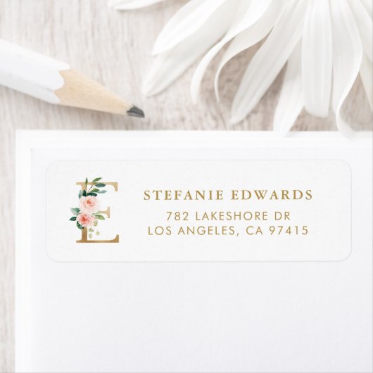 金フェイク箔レターEモノグラムかわいらし花模様 ラベル (インサイチュ)