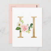 金フェイク箔レターH赤面フローラモノグラム ポストカード (正面/裏面)