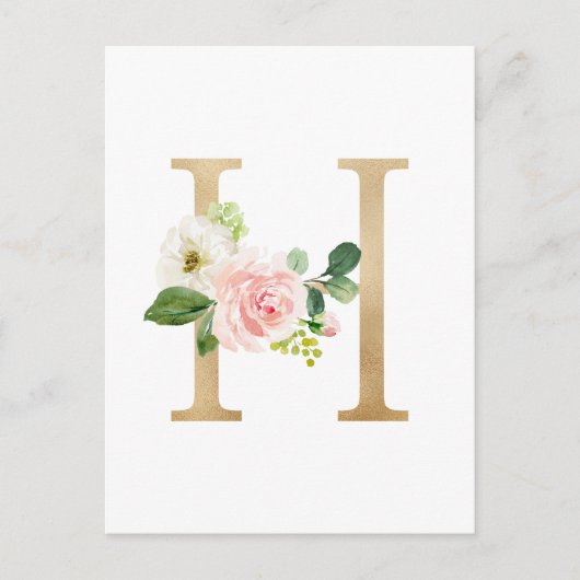 金フェイク箔レターH赤面フローラモノグラム ポストカード (正面)