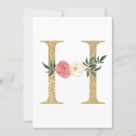 金フェイク箔レターH赤面フローラモノグラム 招待状