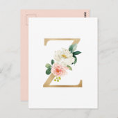 金フェイク箔レターZ赤面フローラモノグラム ポストカード (正面/裏面)