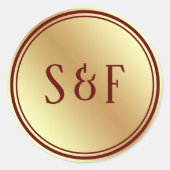 金フェイク箔レッド結婚モノグラム封筒用シール ラウンドシール (正面)