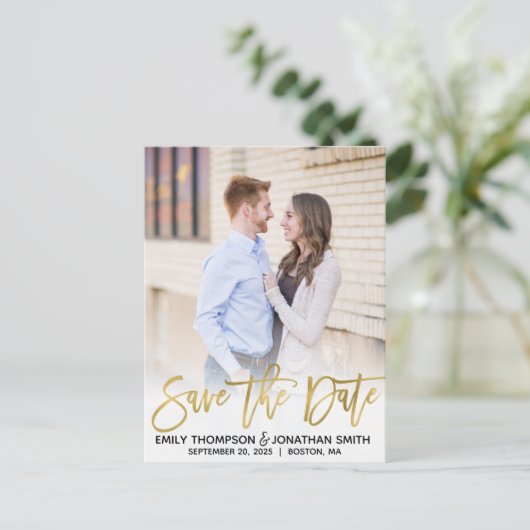 金フェイク箔写真日付はがきを保存 ポストカード (スタンド正面)