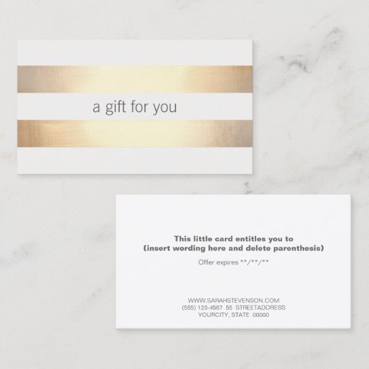 金フェイク箔小売ストライプのギフトカード 割引カード (正面/裏面)