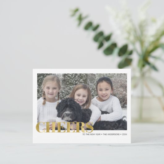 金フェイク箔応援新年の写真はがき シーズンポストカード (スタンド正面)