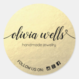 金フェイク箔手書きスクリプトソーシャルメディア ラウンドシール