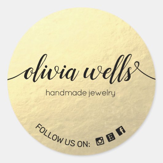 金フェイク箔手書きスクリプトソーシャルメディア ラウンドシール (正面)
