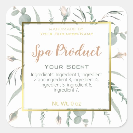 金フェイク箔手製スパ製品小規模企業 スクエアシール (正面)