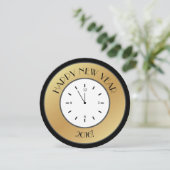 金フェイク箔時計真夜中ハッピーニューイヤー 招待状 (スタンド正面)