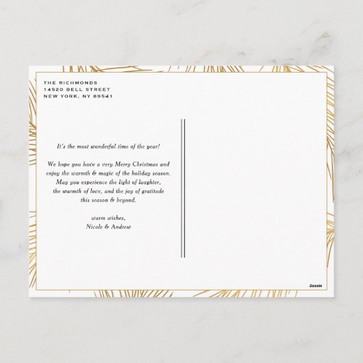 金フェイク箔松の針メリークリスマスフォト シーズンポストカード (裏面)