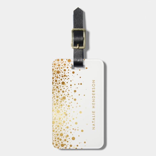 金フェイク箔紙吹雪ドットパーソナライズされた ラゲッジタグ (正面縦)