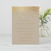 金フェイク箔紙吹雪ドット結婚Taupe 招待状 (スタンド正面)