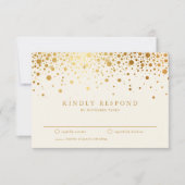 金フェイク箔紙吹雪ドット |アイボリーウェディングRSVP 出欠カード (正面)