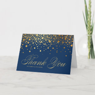 金フェイク箔紙吹雪ドットNavy Blue 結婚's サンキューカード