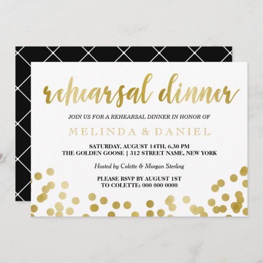 金フェイク箔紙吹雪 | リハーサルディナー 招待状 (正面/裏面)