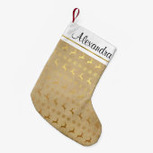 金フェイク箔素朴トナカイ雪片モノグラム スモールクリスマスストッキング (正面 (吊り時))