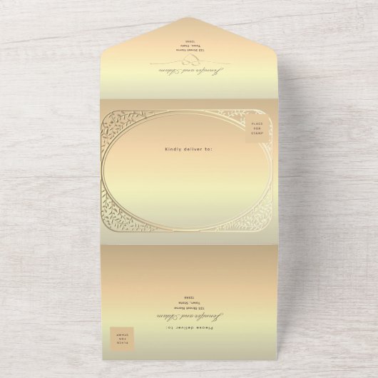 金フェイク箔結婚の オールインワン招待状 (外側)