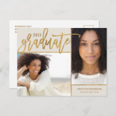 金フェイク箔2写真の卒業発表 案内ポストカード (正面/裏面)