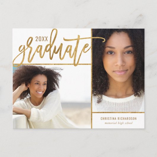 金フェイク箔2写真卒業 案内ポストカード (正面)