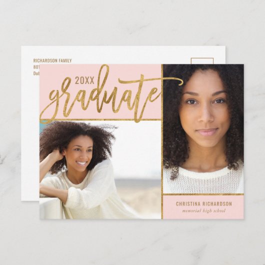 金フェイク箔2写真卒業 案内ポストカード (正面/裏面)