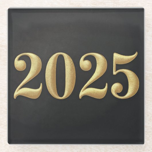 金フェイク箔2025年ブラックコースター ガラスコースター (正面)