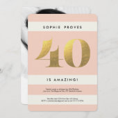 金フェイク箔40th誕生日招待状//赤面 招待状 (正面/裏面)