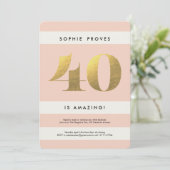 金フェイク箔40th誕生日招待状//赤面 招待状 (スタンド正面)