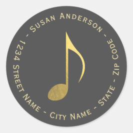 金フェイク箔8音符差出人住所ラベル ラウンドシール