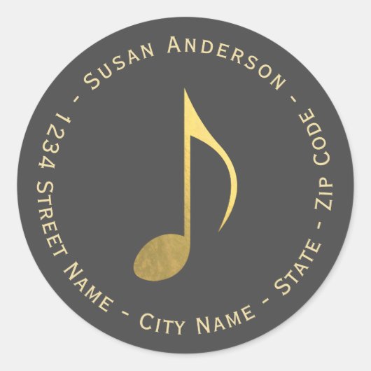 金フェイク箔8音符差出人住所ラベル ラウンドシール (正面)