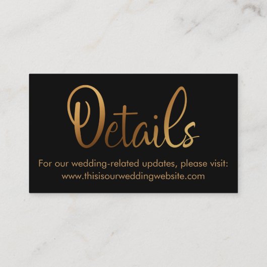 金フェイク箔、の結婚詳細日付カードを保存 名刺 (裏面)