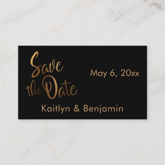 金フェイク箔、の結婚詳細日付カードを保存 名刺 (正面)