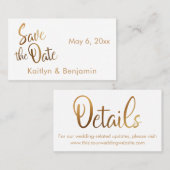 金フェイク箔、の結婚詳細日付カードを保存 名刺 (正面/裏面)