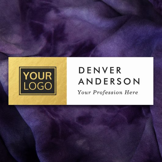 金フェイク色と白カスタム色のロゴ、名前とタイトル 名札