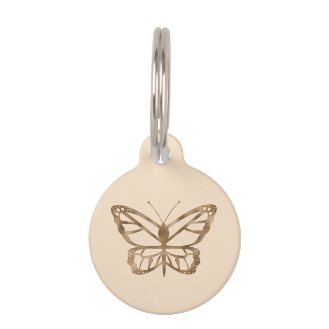 金フェイク色の黄色いフォイルのような蝶 ペット　ネームタグ (正面)