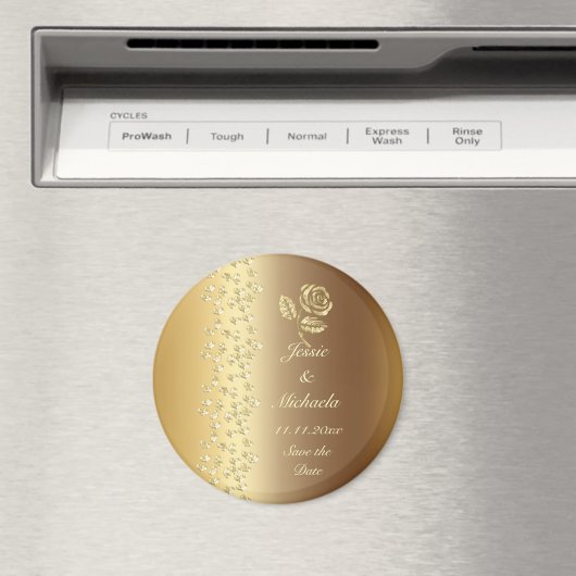 金フェイク金の結婚ハートとバラ日付を保存 マグネット (インサイチュ (食洗機))
