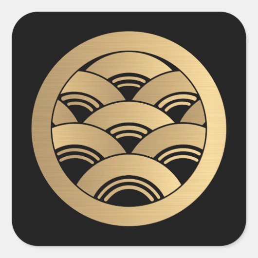 金フェイク金波東洋日本の家紋 スクエアシール (正面)