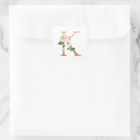 金フェミニンフェイク箔フローラレターKモノグラム スクエアシール (バッグ)