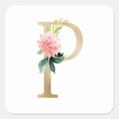 金フェミニンフェイク箔フローラレターPモノグラム スクエアシール (正面)