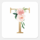 金フェミニンフェイク箔フローラレターTモノグラム スクエアシール (正面)