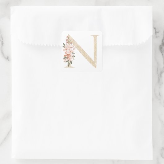 金フェミニンフェイク箔フローラ文字Nモノグラム スクエアシール (バッグ)