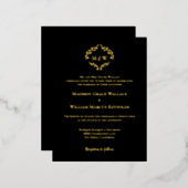 金フォーマル箔ブラックモノグラムリース結婚ズ 箔招待状ポストカード (正面/裏面)