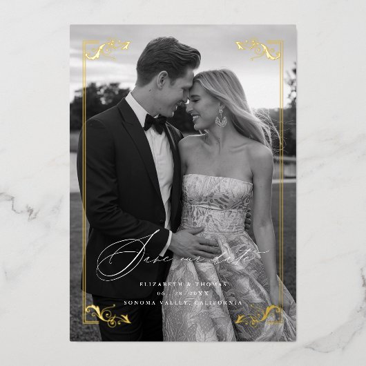 金フォーマル額写真結婚式 箔招待状 (正面)